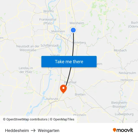 Heddesheim to Weingarten map