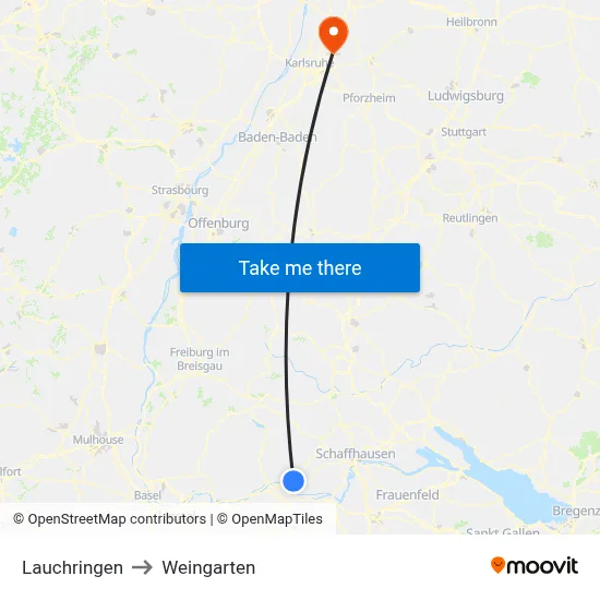 Lauchringen to Weingarten map