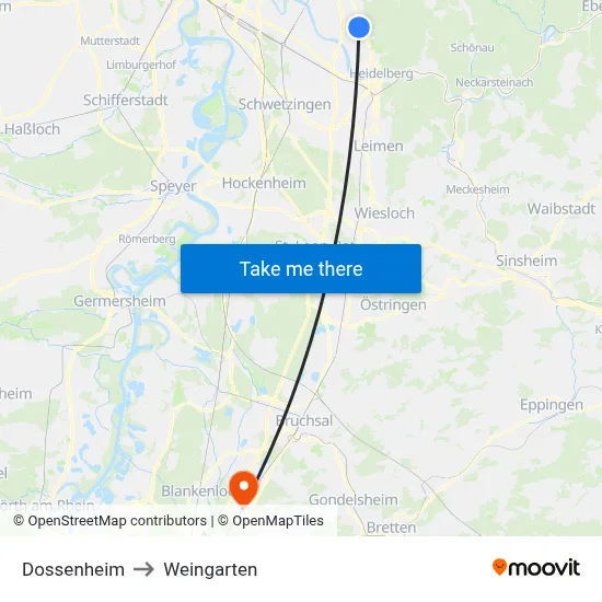 Dossenheim to Weingarten map