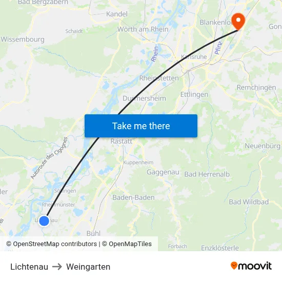 Lichtenau to Weingarten map