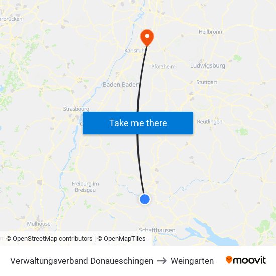 Verwaltungsverband Donaueschingen to Weingarten map