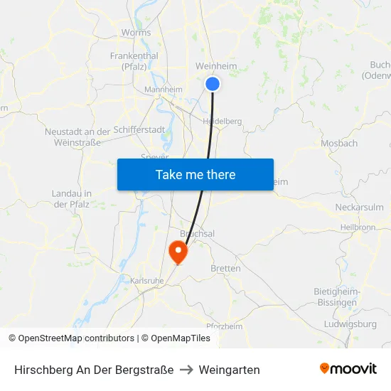 Hirschberg An Der Bergstraße to Weingarten map