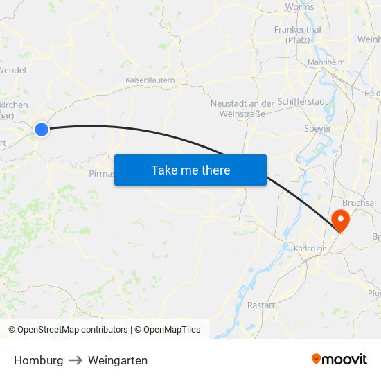 Homburg to Weingarten map