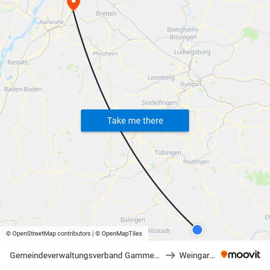 Gemeindeverwaltungsverband Gammertingen to Weingarten map