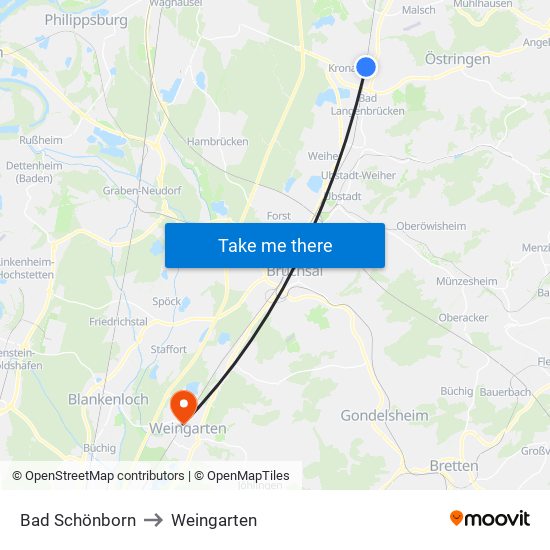 Bad Schönborn to Weingarten map