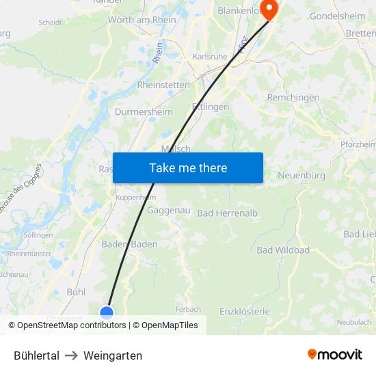 Bühlertal to Weingarten map