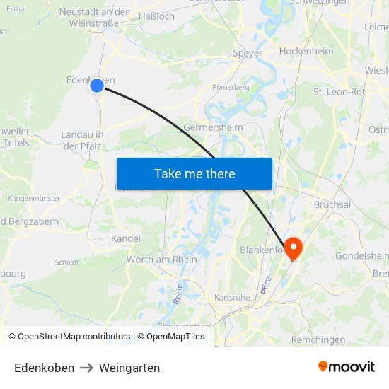 Edenkoben to Weingarten map