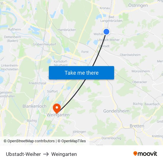 Ubstadt-Weiher to Weingarten map