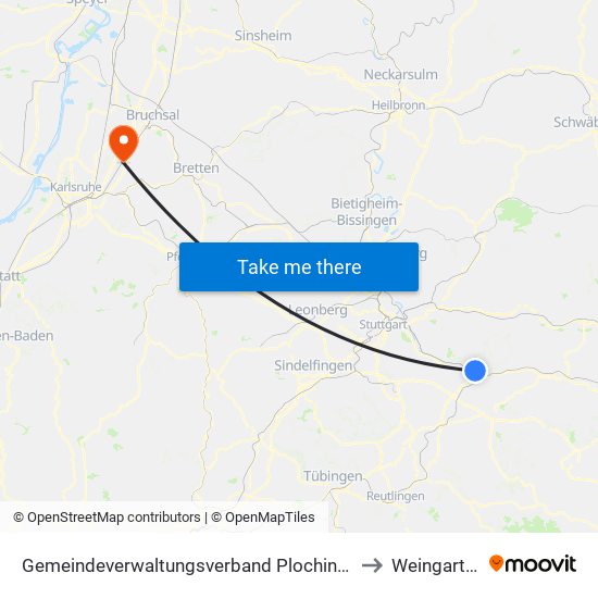 Gemeindeverwaltungsverband Plochingen to Weingarten map