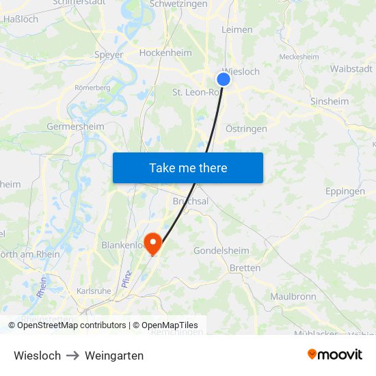 Wiesloch to Weingarten map