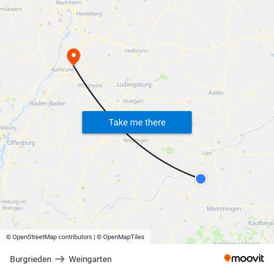 Burgrieden to Weingarten map