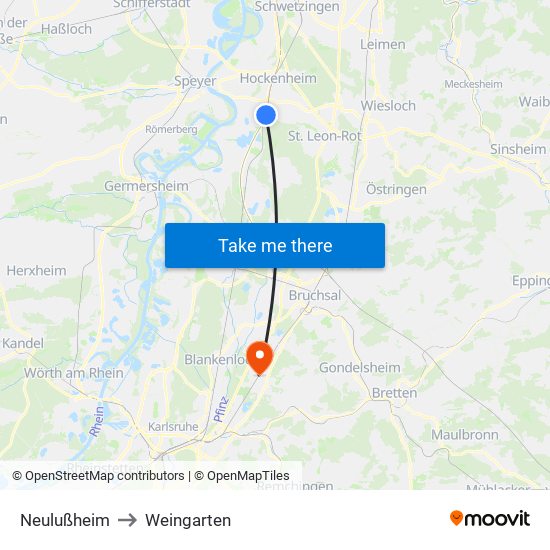Neulußheim to Weingarten map