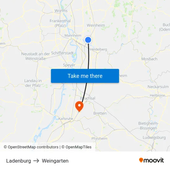 Ladenburg to Weingarten map