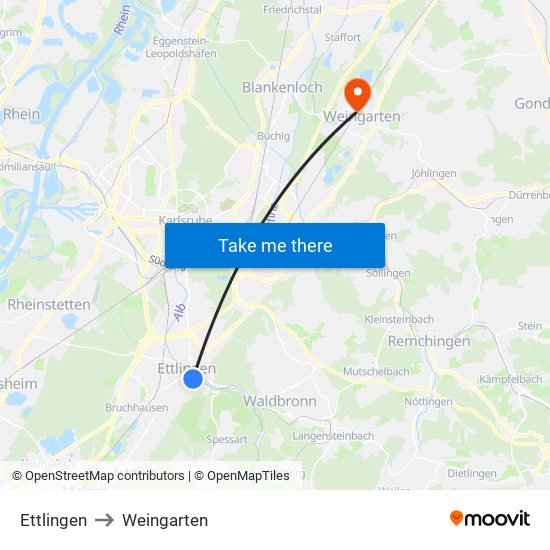 Ettlingen to Weingarten map