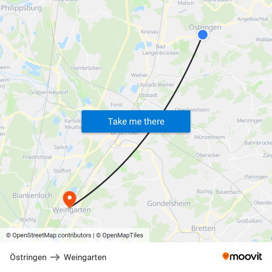 Östringen to Weingarten map