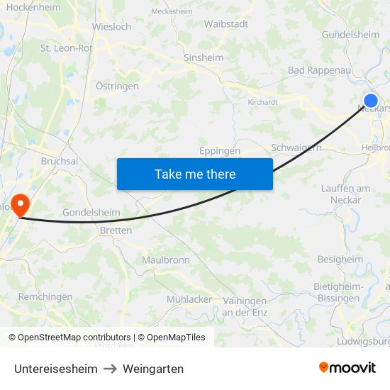 Untereisesheim to Weingarten map