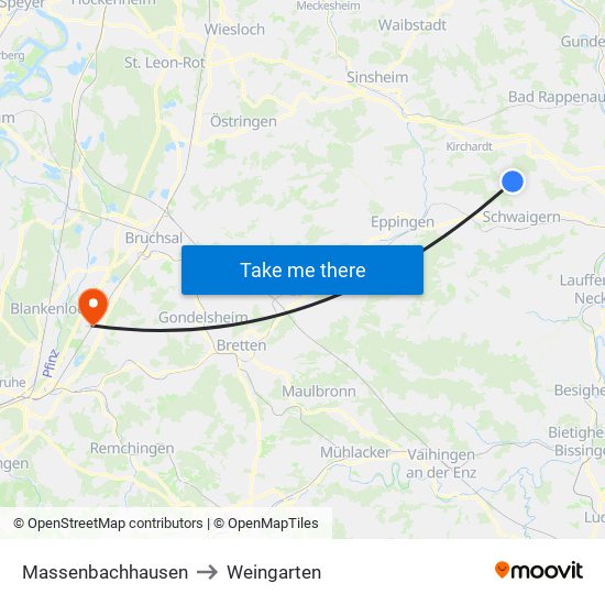 Massenbachhausen to Weingarten map