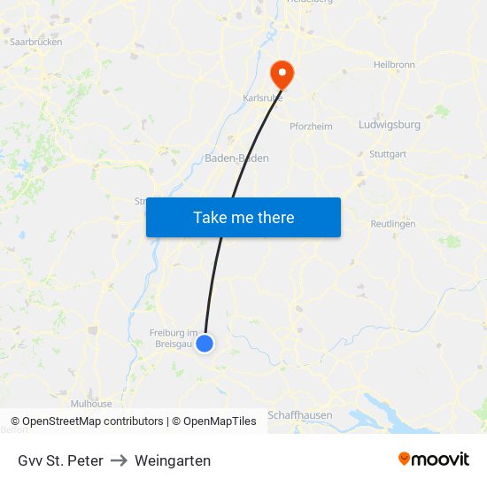 Gvv St. Peter to Weingarten map