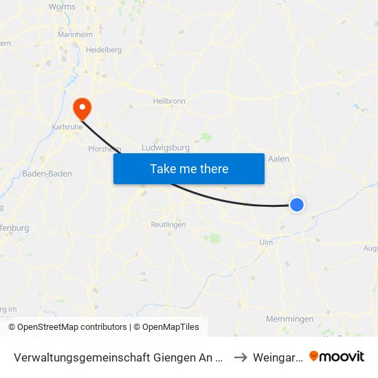 Verwaltungsgemeinschaft Giengen An Der Brenz to Weingarten map