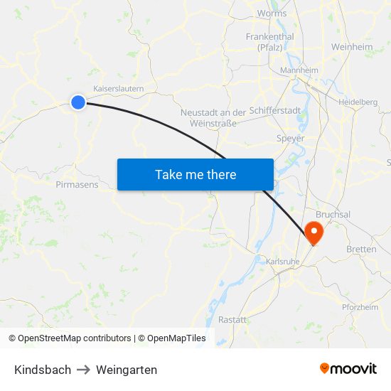 Kindsbach to Weingarten map