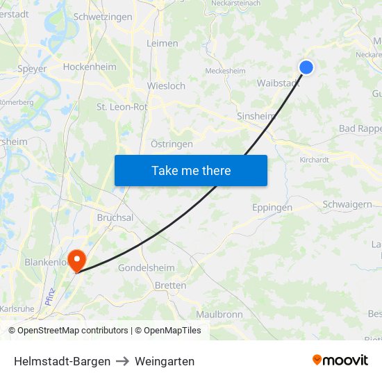 Helmstadt-Bargen to Weingarten map