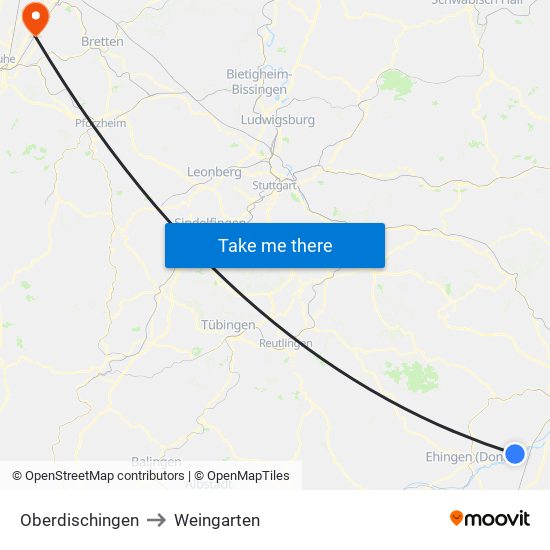 Oberdischingen to Weingarten map