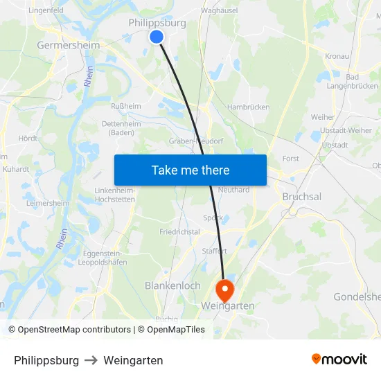 Philippsburg to Weingarten map