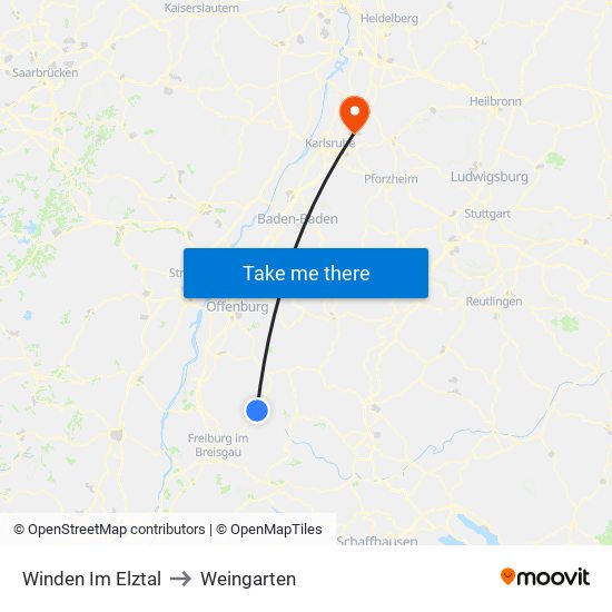 Winden Im Elztal to Weingarten map