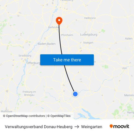 Verwaltungsverband Donau-Heuberg to Weingarten map