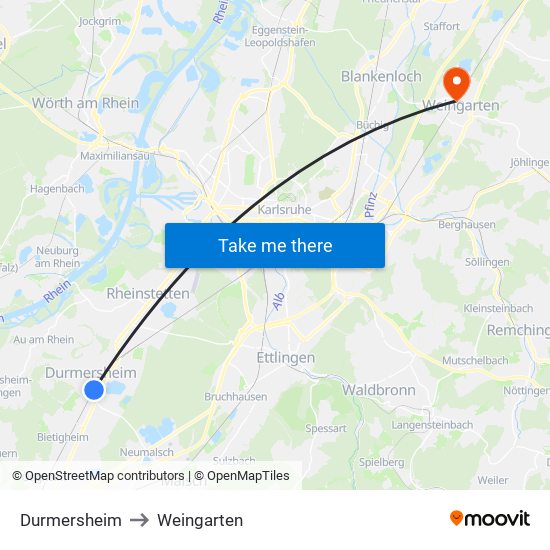 Durmersheim to Weingarten map