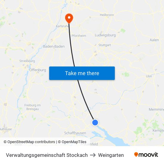 Verwaltungsgemeinschaft Stockach to Weingarten map