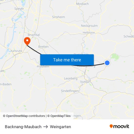 Backnang-Maubach to Weingarten map