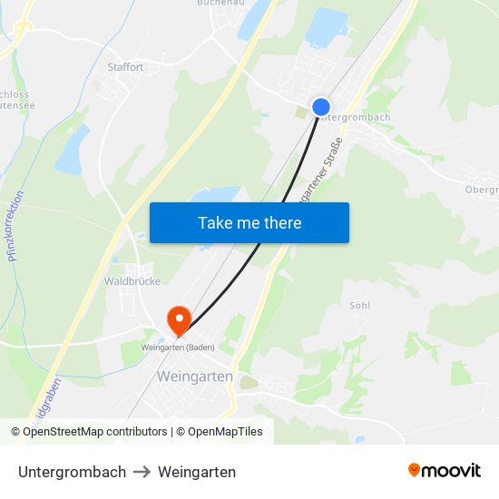 Untergrombach to Weingarten map