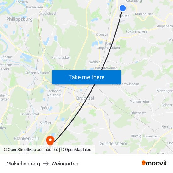 Malschenberg to Weingarten map