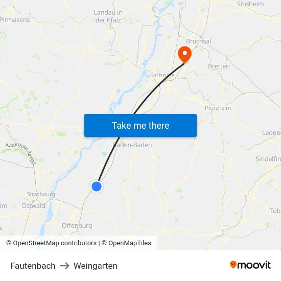 Fautenbach to Weingarten map