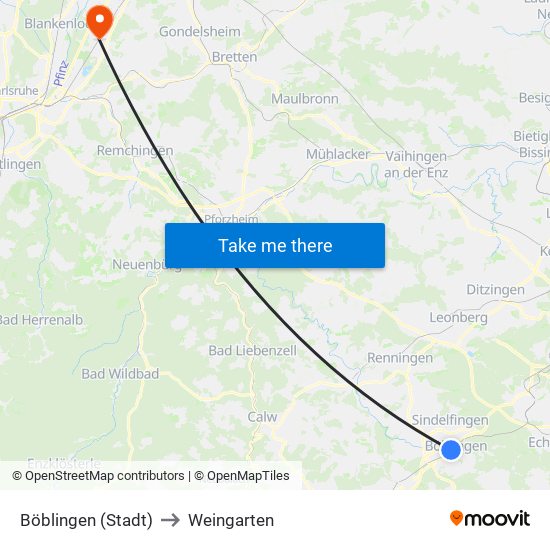 Böblingen (Stadt) to Weingarten map