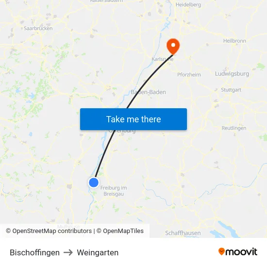 Bischoffingen to Weingarten map