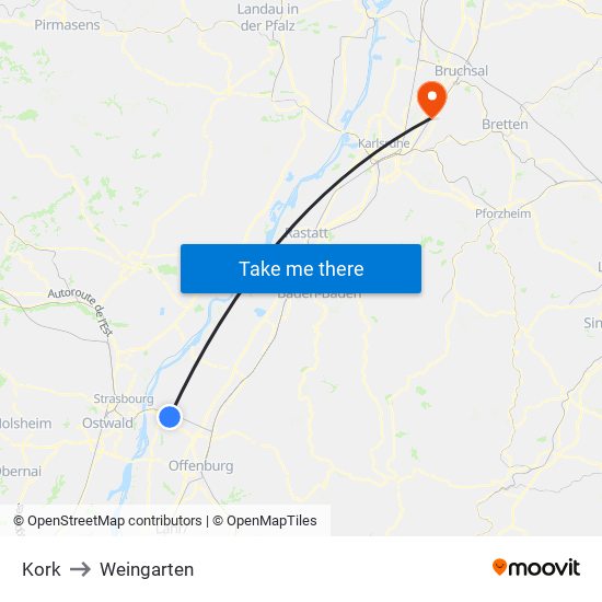 Kork to Weingarten map