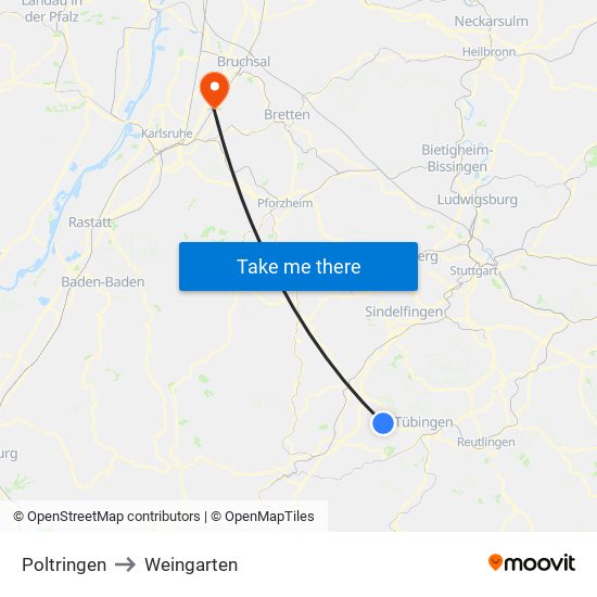 Poltringen to Weingarten map