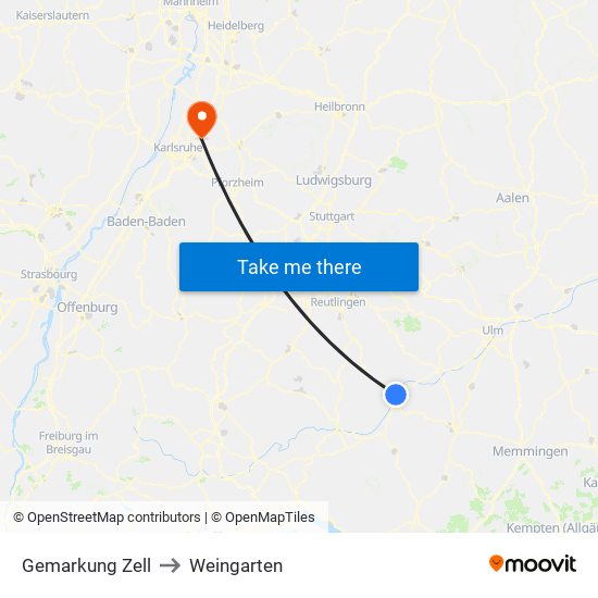 Gemarkung Zell to Weingarten map