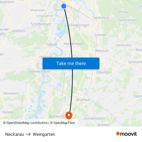 Neckarau to Weingarten map