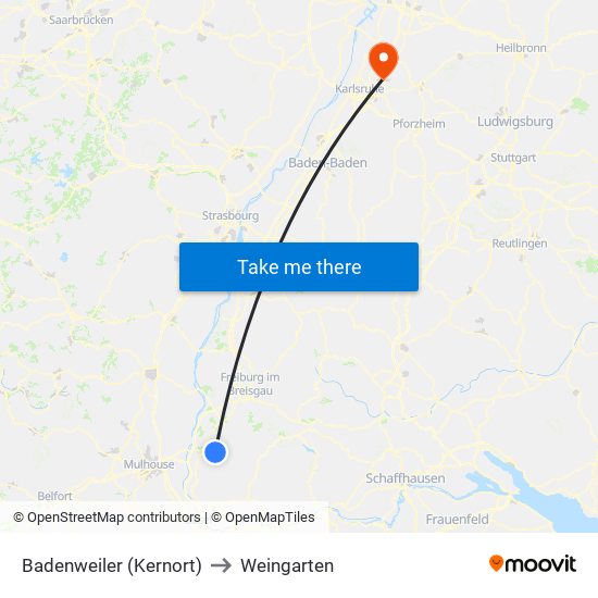 Badenweiler (Kernort) to Weingarten map