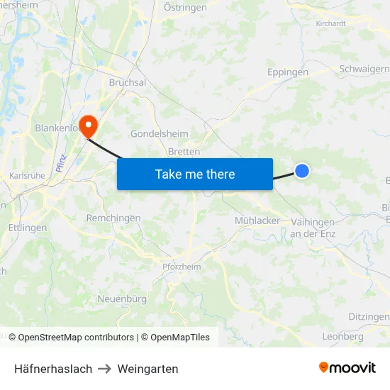Häfnerhaslach to Weingarten map