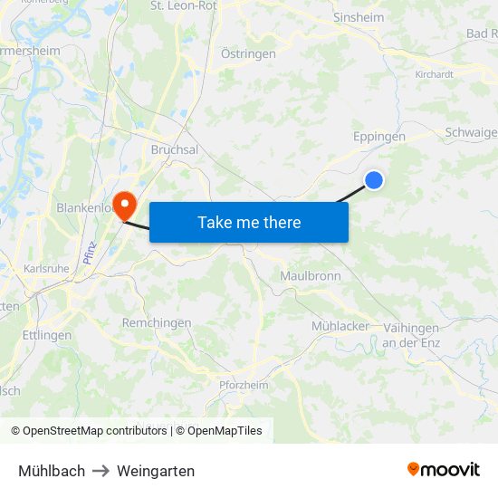 Mühlbach to Weingarten map