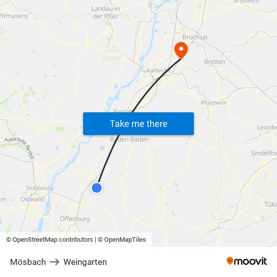 Mösbach to Weingarten map