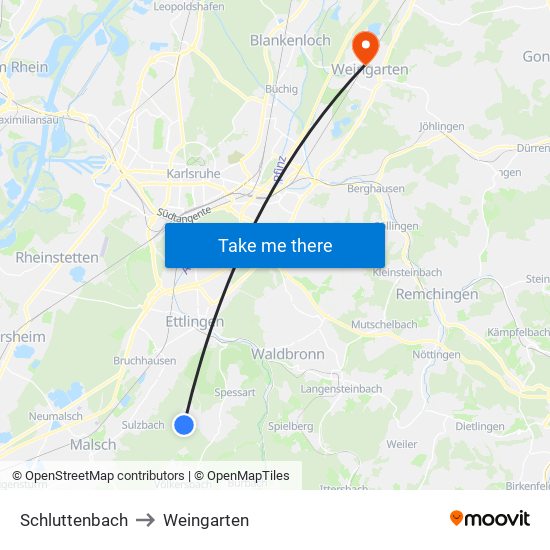 Schluttenbach to Weingarten map
