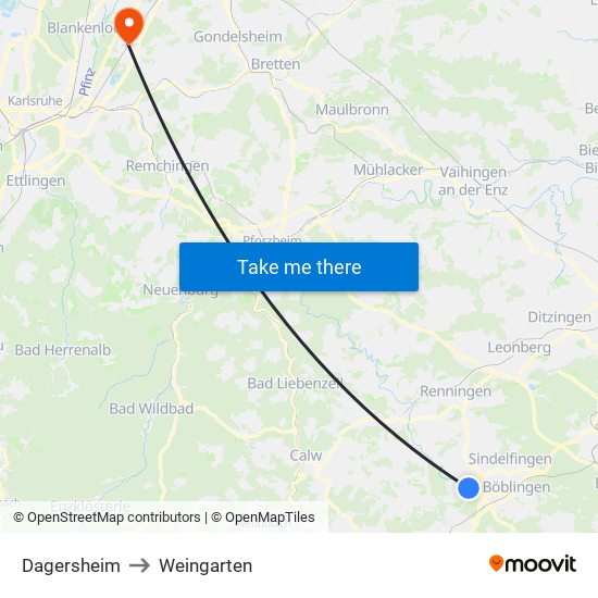 Dagersheim to Weingarten map