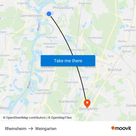 Rheinsheim to Weingarten map