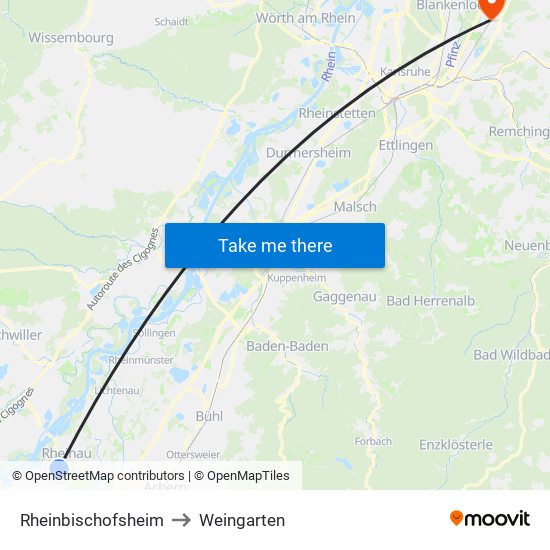 Rheinbischofsheim to Weingarten map