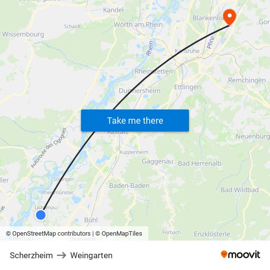 Scherzheim to Weingarten map